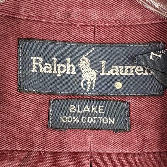 Polo Ralph Lauren Shirt Vtg Mens L Oxford Plaid Blake Button Down LS Maroon Red - Picture 7 of 10